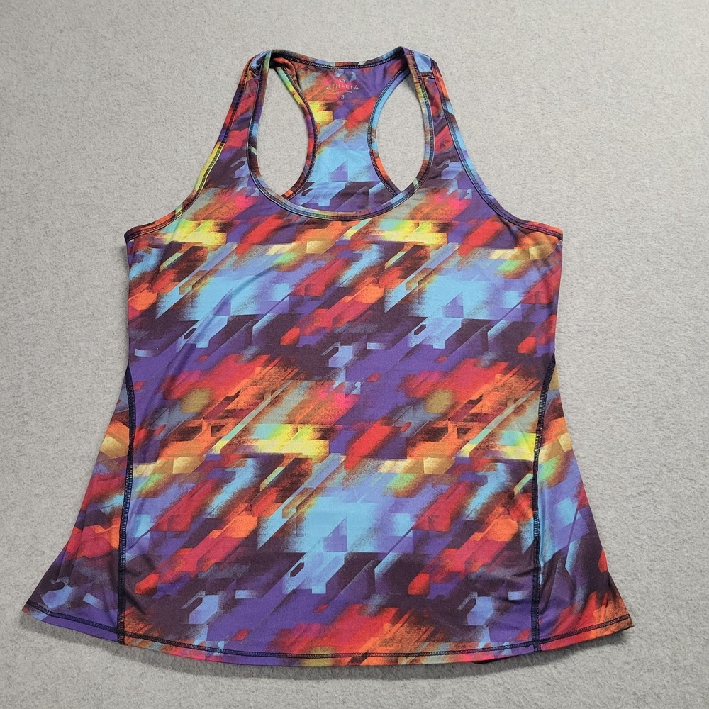Athleta Chi Tank Top Womens Small Multicolor Geometric Racerback Yoga Running